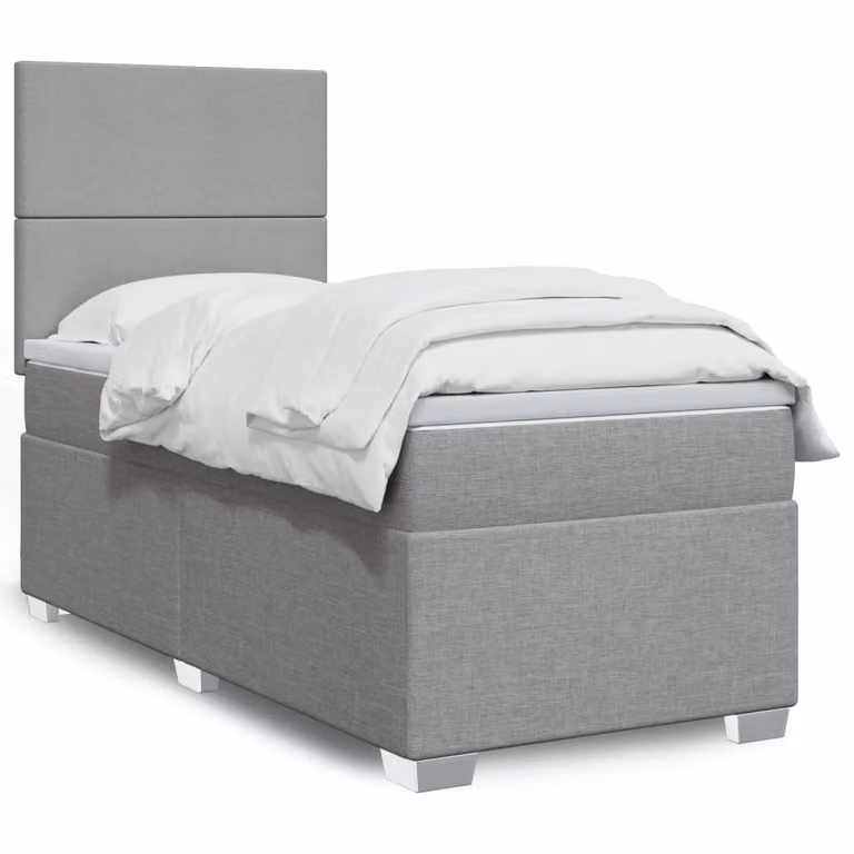 vidaXL Giroletto a Molle Ibrido con Materasso in Tessuto Grigio Chiaro e Bianco, L/P/H: 80 x 200 cm