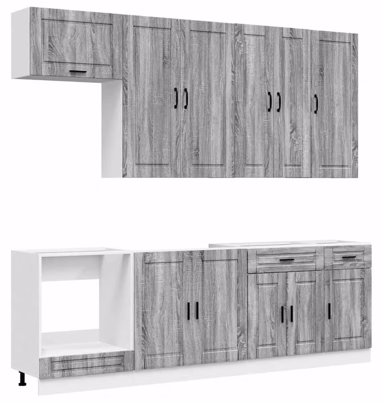 Set di cucina PORTO, 8 pezzi, finitura Sonoma grigio, legno ingegnerizzato