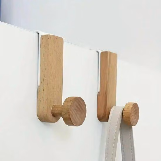Set di ganci in legno per asciugare la biancheria - Mensola portaoggetti per bagno/cucina/ingresso senza fori