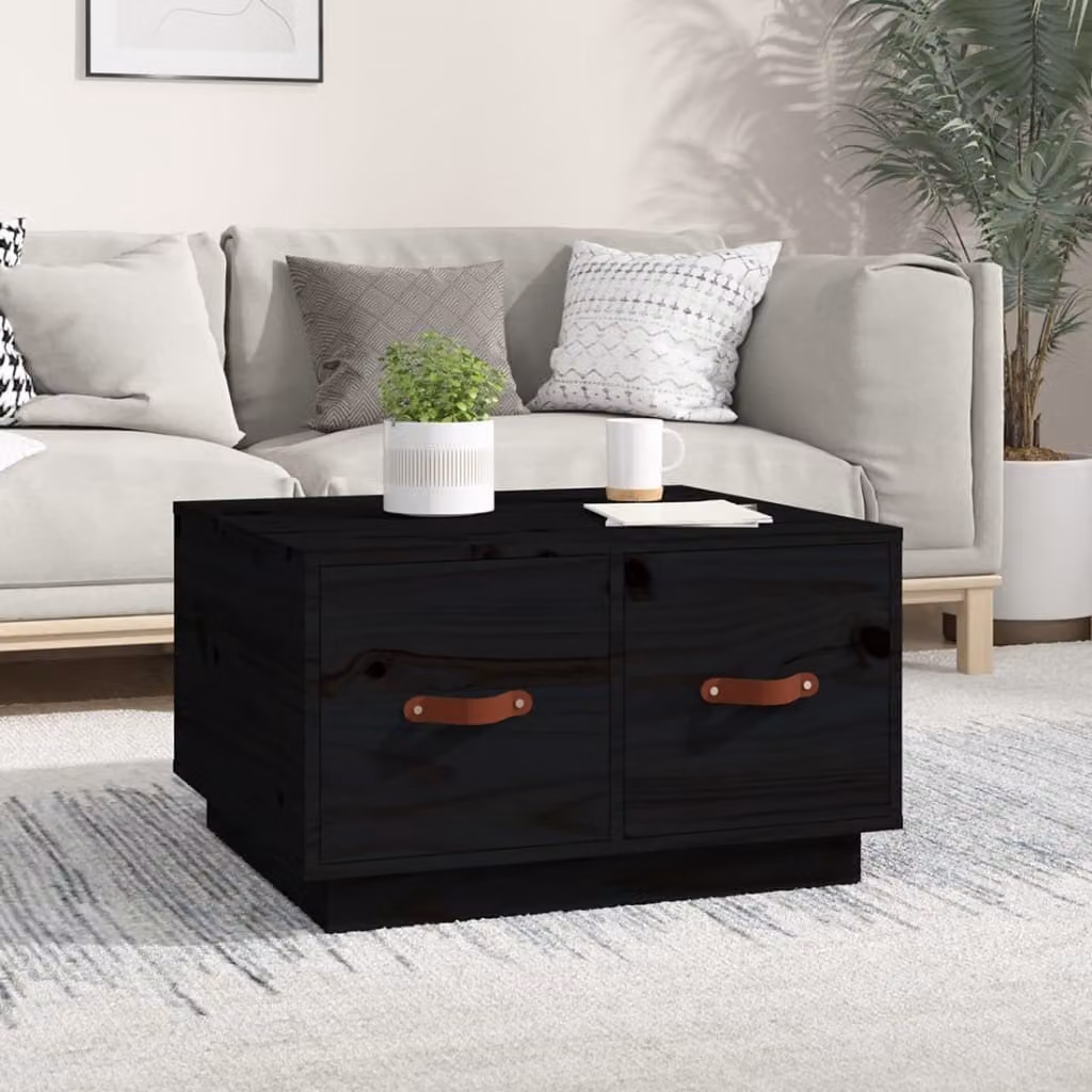 The Living Store tavolino nero 60x53x35 cm in legno di pino massiccio