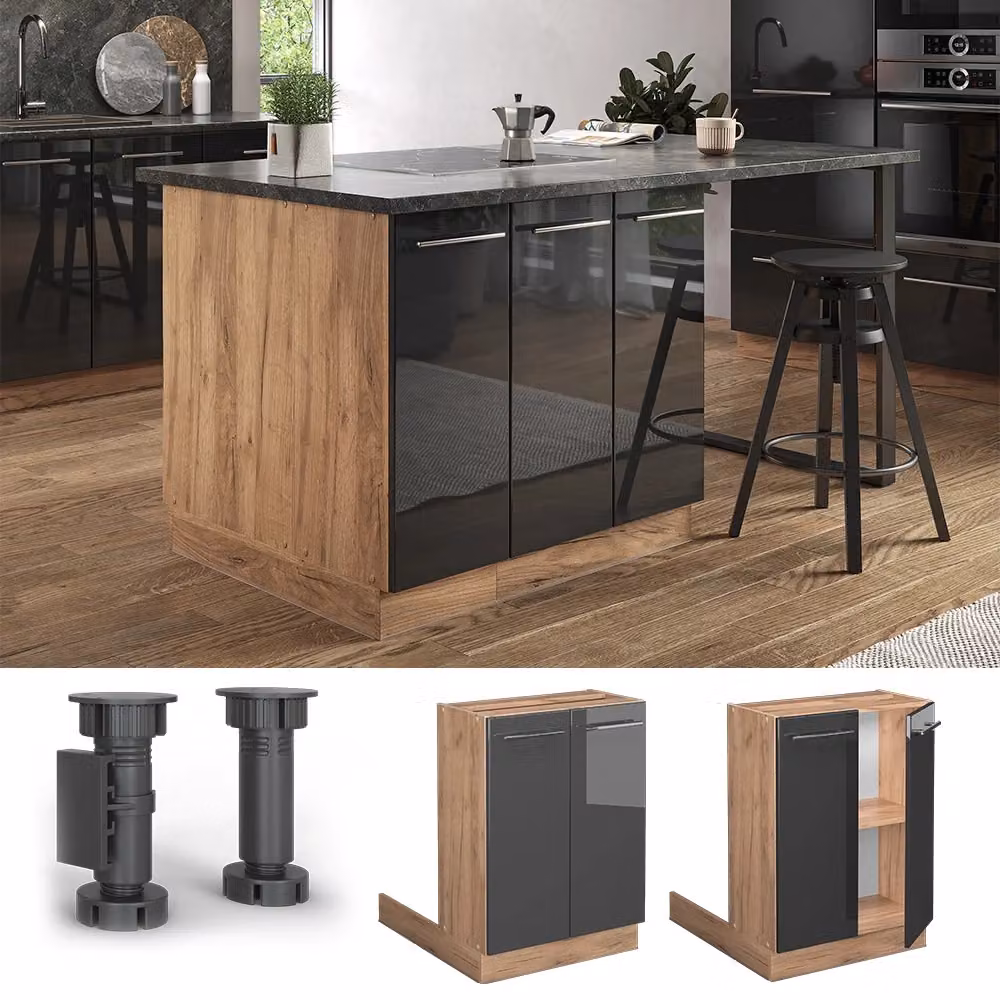 Isola cucina Vicco Fame-Line Antracite lucido e Rovere dorato L: 60 cm senza piano di lavoro – 2