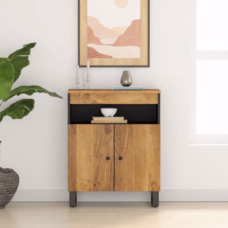 Credenza vidaXL con 2 Ante in Legno Massello di Mango e Metallo, Colore Marrone, L 60 cm x P 33 cm x H 75 cm