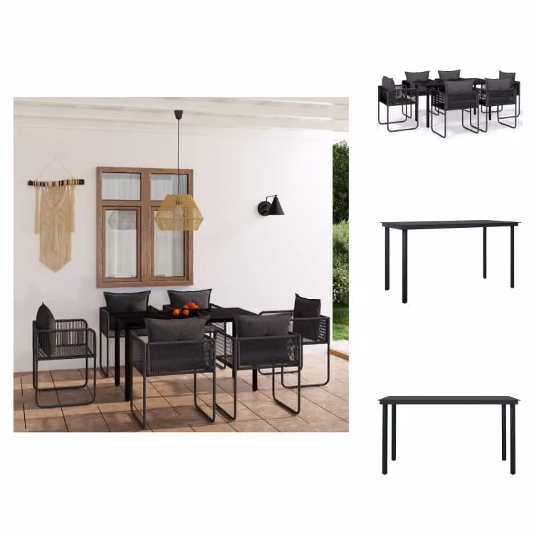 vidaXL set da pranzo da giardino 7 pezzi nero - Set di mobili da giardino
