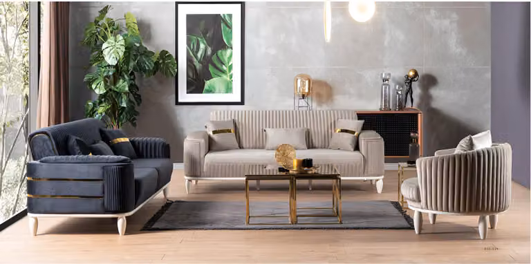 Designer 2x Beige Polstersofas Wohnzimmer Relaxsessel Stoffgarnitur