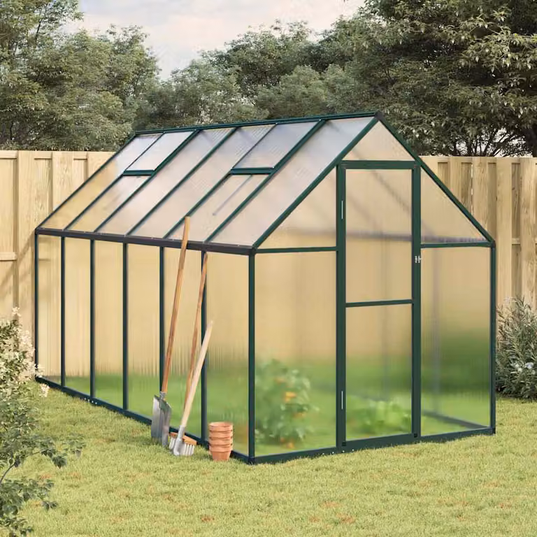 vidaXL Telaio Serra in Alluminio e Policarbonato Verde L: 334 cm, P: 169 cm, H: 195 cm