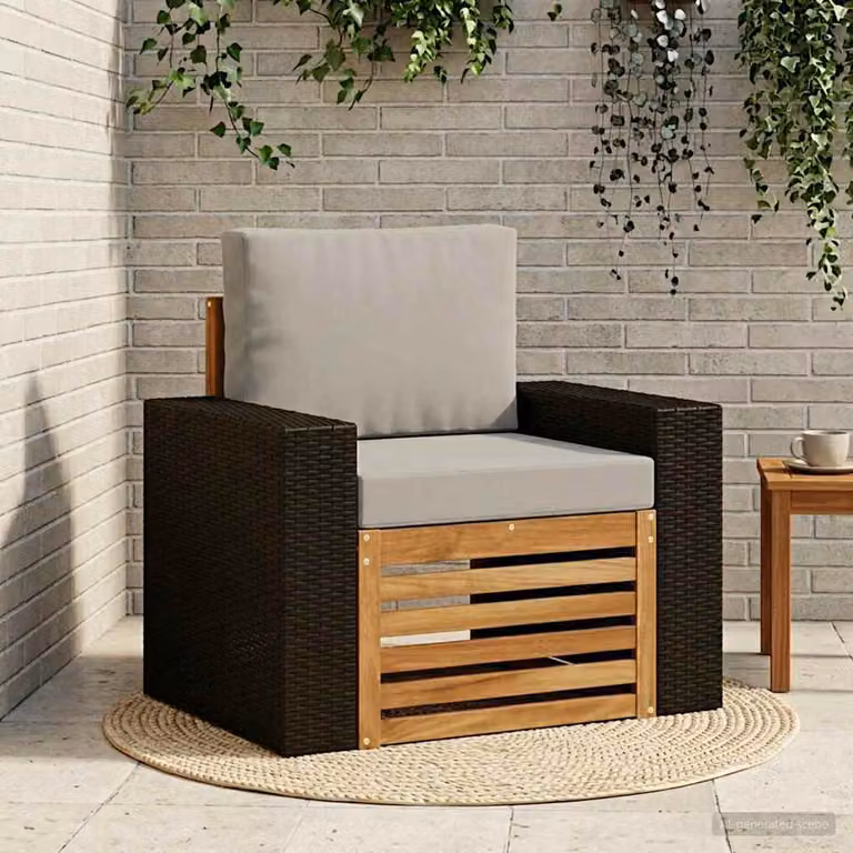 Divano centrale da esterno vidaXL in legno di acacia con cuscini beige, grigio o marrone