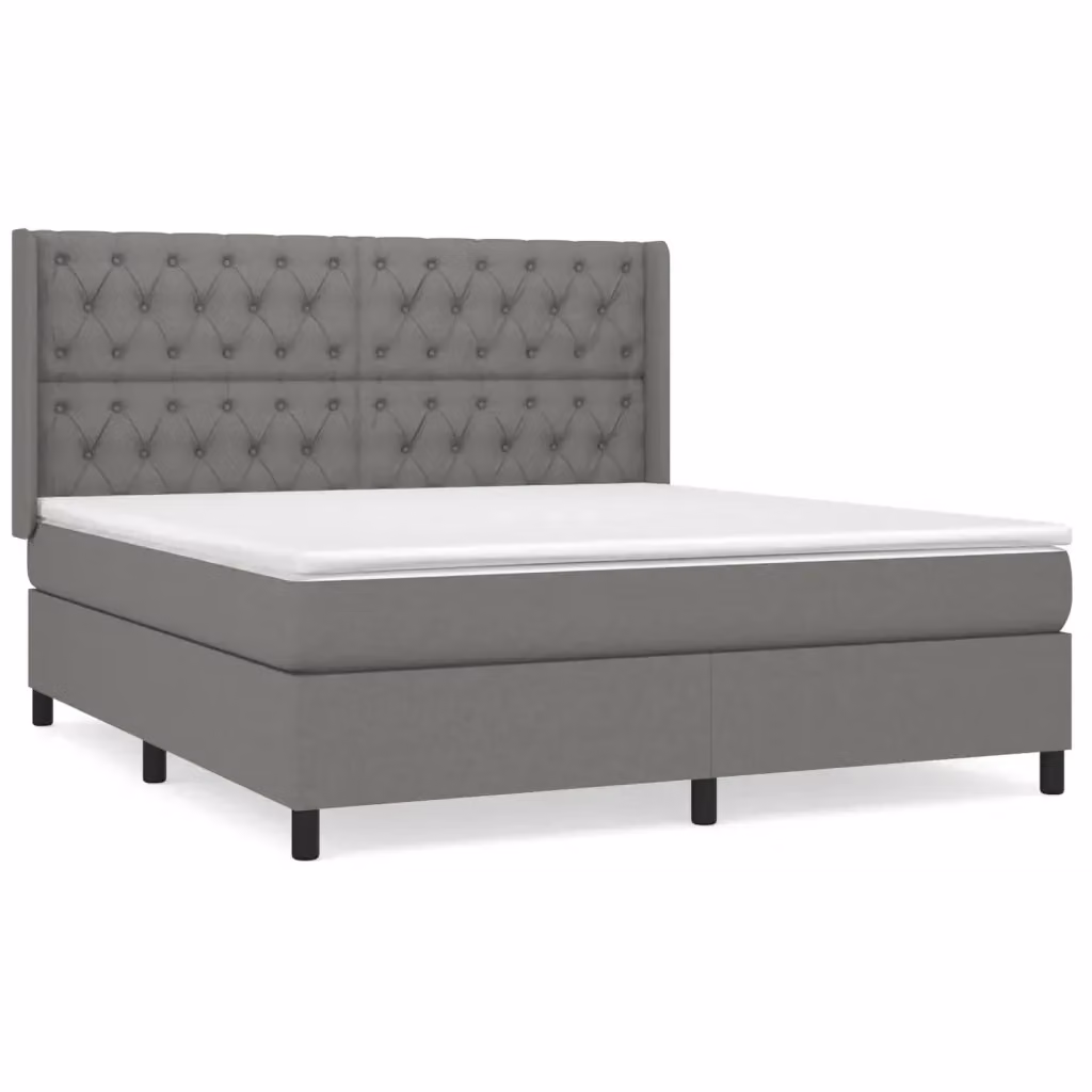 vidaXL Giroletto a Molle Ibrido con Materasso in Tessuto Grigio e Bianco L/P/H: 160 x 200 x 128 cm – 2
