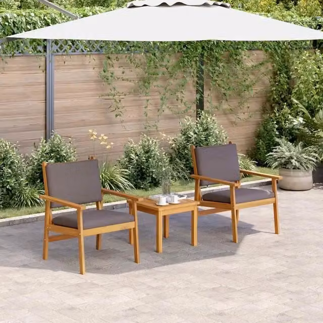 Set di 2 sedie da giardino vidaXL in legno di acacia con cuscini antracite e braccioli