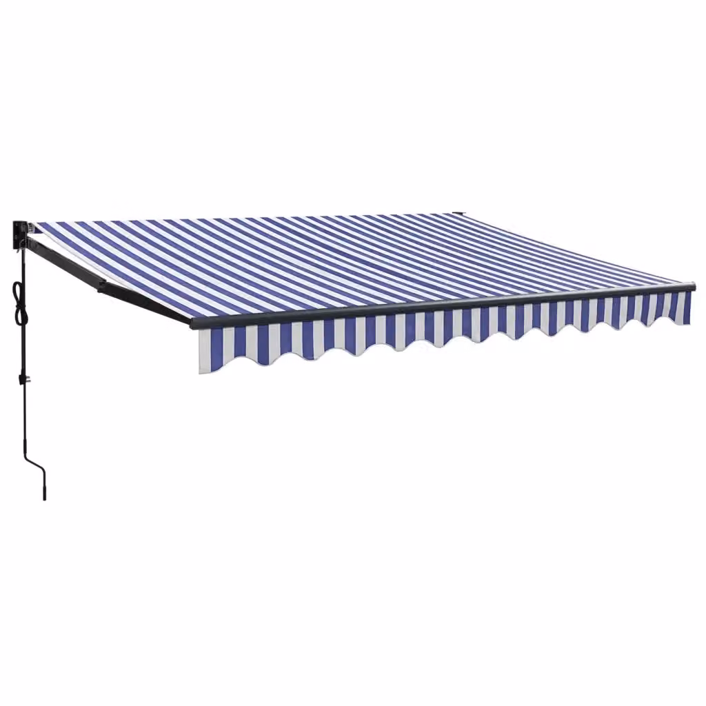 Tenda da sole automatica retrattile Videx con bracci a scomparsa in alluminio e tessuto in poliestere, Blu e Bianca, L: 3 m x P: 2,5 m – 2