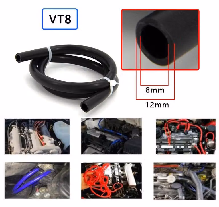 Tubo flessibile in silicone per vuoto, lunghezza 2 metri, elevata flessibilità, diametro interno 8 mm NERO 2M