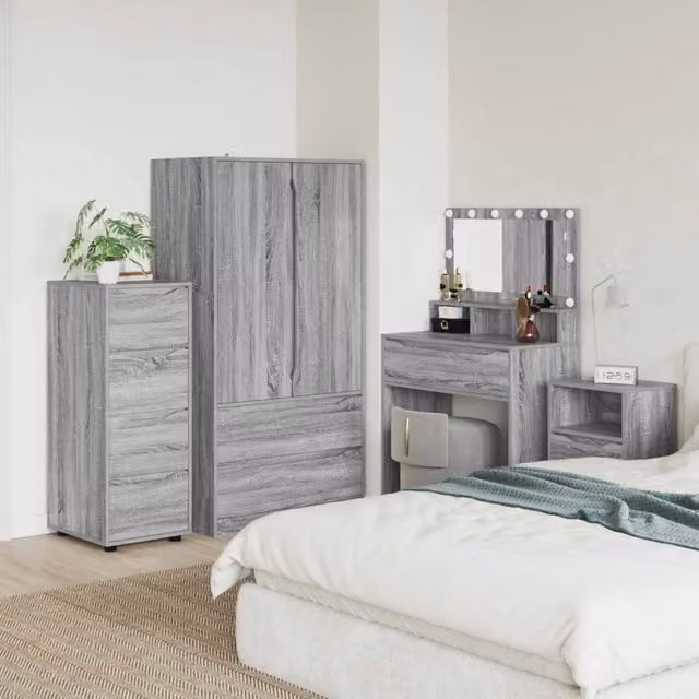 Armadio vidaXL in MDF Grigio con Ante a Battente e Cassetti L/P/H: 40 x 48 x 105 cm