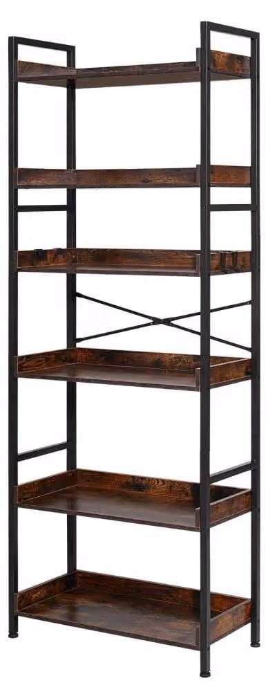 Libreria industriale a 6 ripiani - Capacità di carico per ripiano: 22,7 kg - Altezza: 175 cm - Materiale: MDF con rivestimento in melamina - Colore: Marrone - Design: Ripiani a giorno