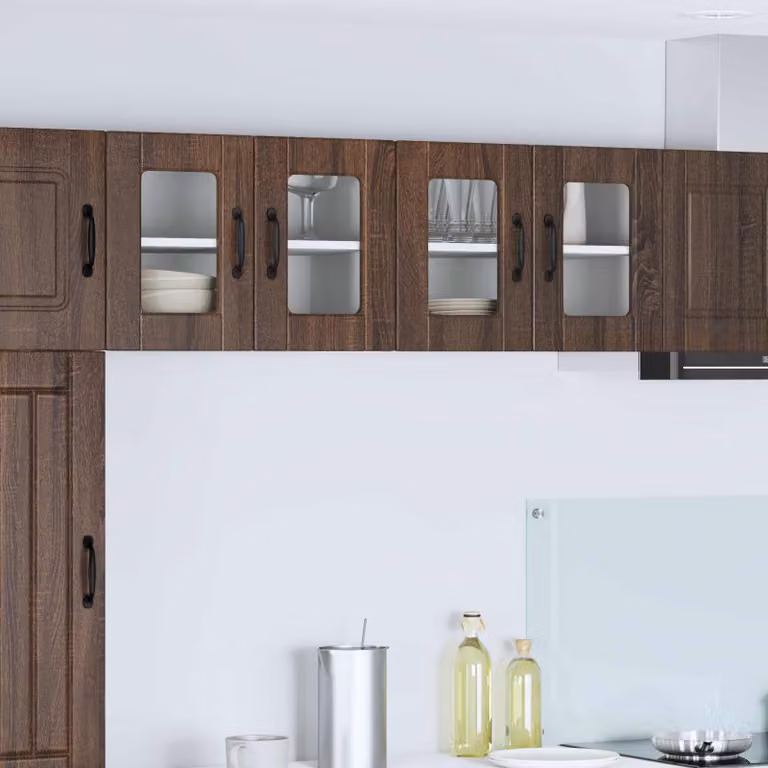 Set di 2 mobili da parete PORTO vidaXL in legno Rovere Marrone con ante in vetro e ripiani interni per cucina