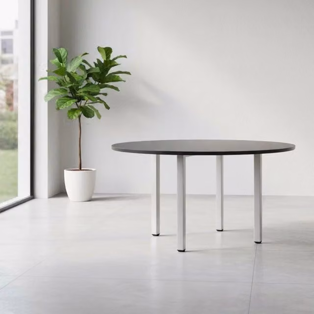 Tavolo tondo Leccino diametro 90 cm. piano antracite satinato e gambe alluminio