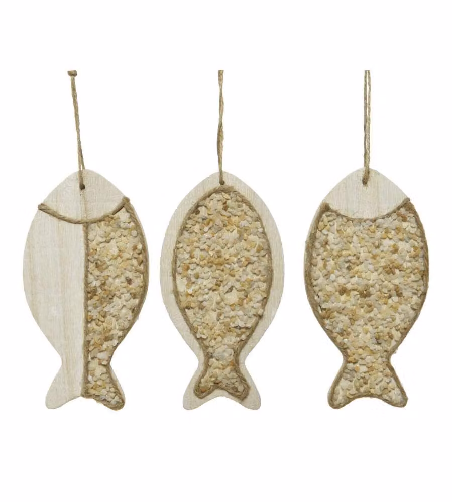 Decoro Pesce In legno e pietre.
