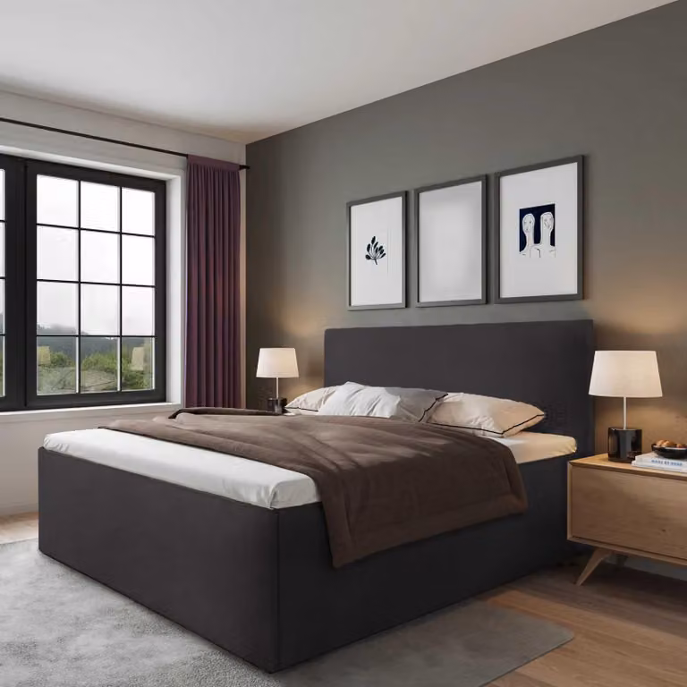 Letto imbottito Ghent antracite 140 x 200 x 40 cm Spazio contenitivo Con materasso H2 di alta qualità (fino a 100 kg) e rete a doghe