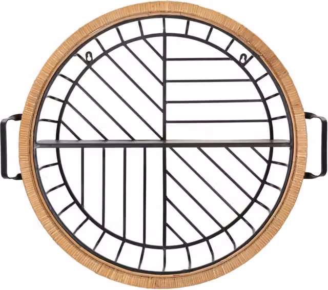 Mensola Rotonda da Parete GIORDANOSHOP in Metallo e Rattan Nero, L 72,5 cm x H 65 cm x P 18 cm