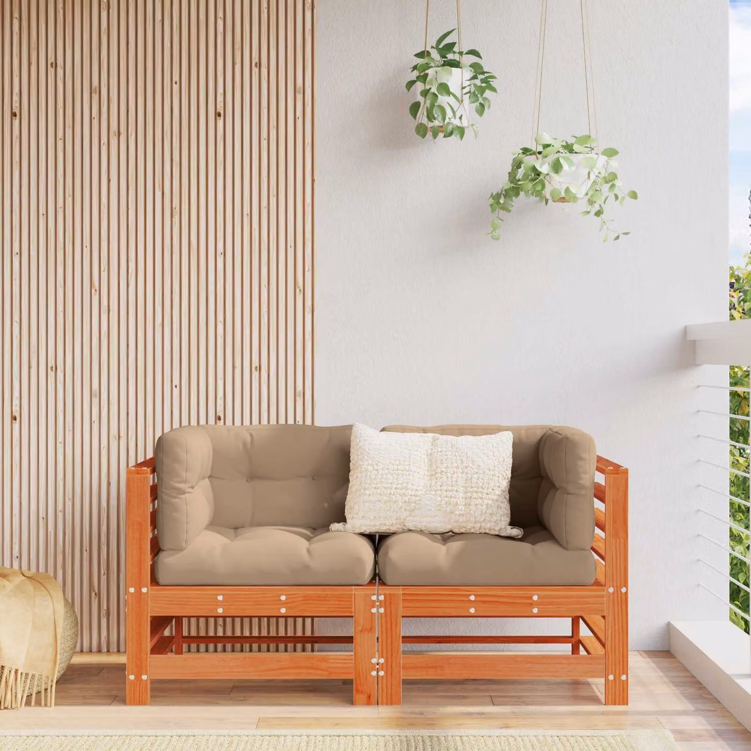vidaXL Divano Angolare da Giardino in Legno di Pino Trattato con Cuscini Beige e Marrone