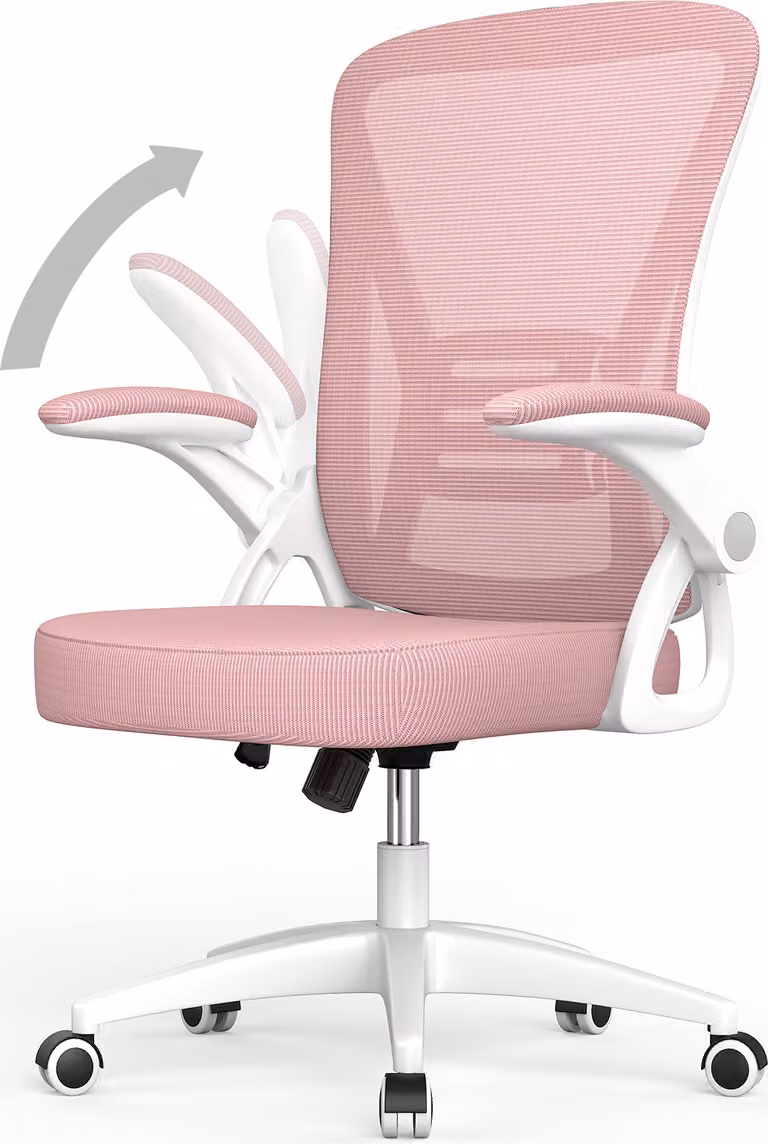 Sedia da ufficio - Seduta ergonomica - Sedia con braccioli ribaltabili a 90° - Supporto lombare - Altezza regolabile - Rosa
