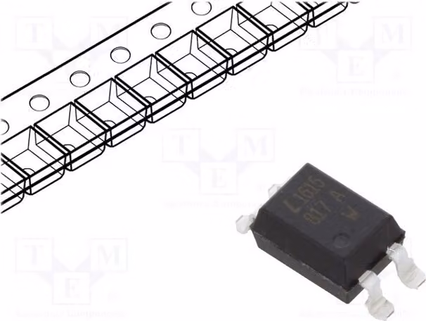 5 optoaccoppiatori SMD. Canali: 1. Tensione di uscita massima (Uce): 35V. Modello: LTV-817S-TA1-A. Optoaccoppiatore - uscita