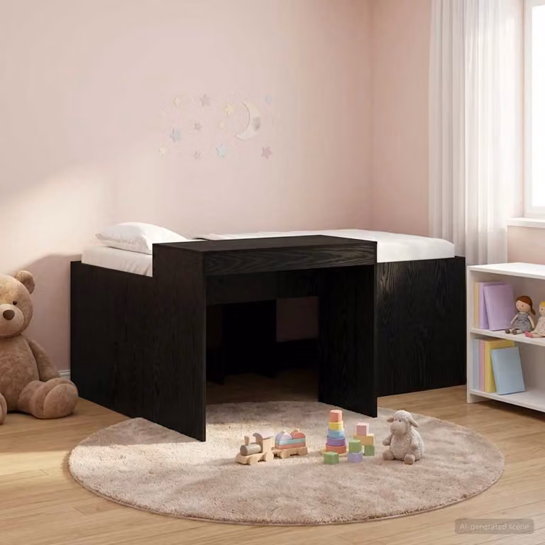 Letto alto per bambini con scrivania vidaXL, colore nero e rovere, L: 160 cm, P: 80 cm, H: 163 cm