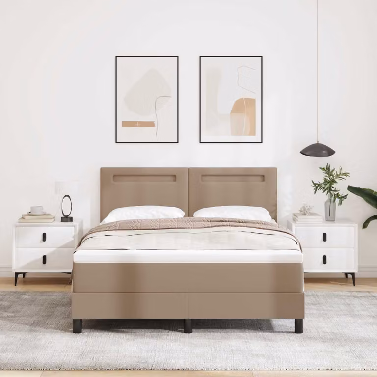 Letto a molle moderno vidaXL in pelle sintetica marrone con molle a tasche, L/P: 140 x 190 cm