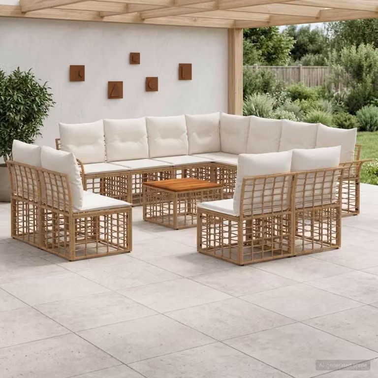 Maison Exclusive - Set da esterno per divano, 12 pezzi, 11 posti, color naturale e crema