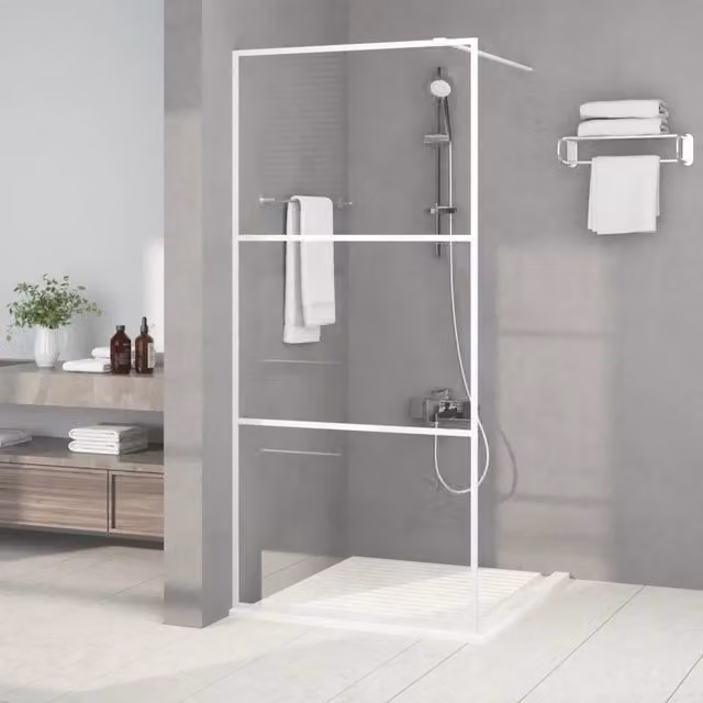Parete Doccia Walk In vidaXL Bianca con Vetro Trasparente L: 90 cm, H: 195 cm