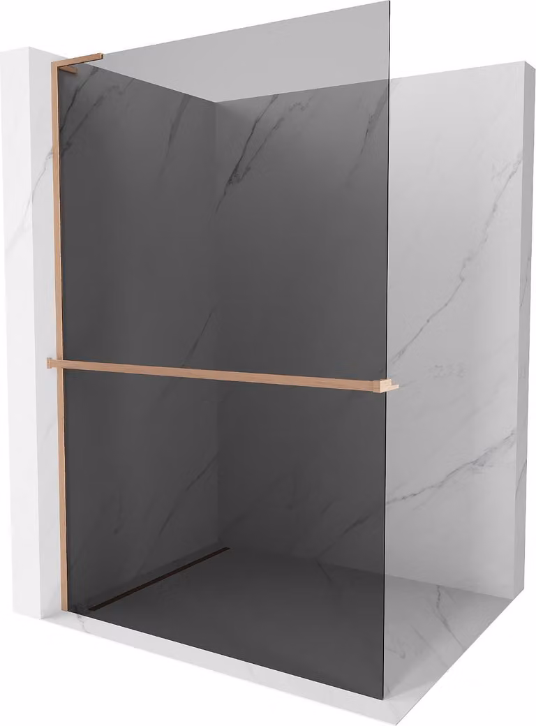 Mexen Kioto+ L pannello doccia con mensola Walk-in 100 x 200 cm, grafite, rame spazzolato - 800-100-123-65-40