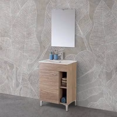 Mobile bagno a terra Martha rovere tropea con 1 anta lavabo e specchio con illuminazione LED L: 60 cm, P: 39 cm, H: 85 cm