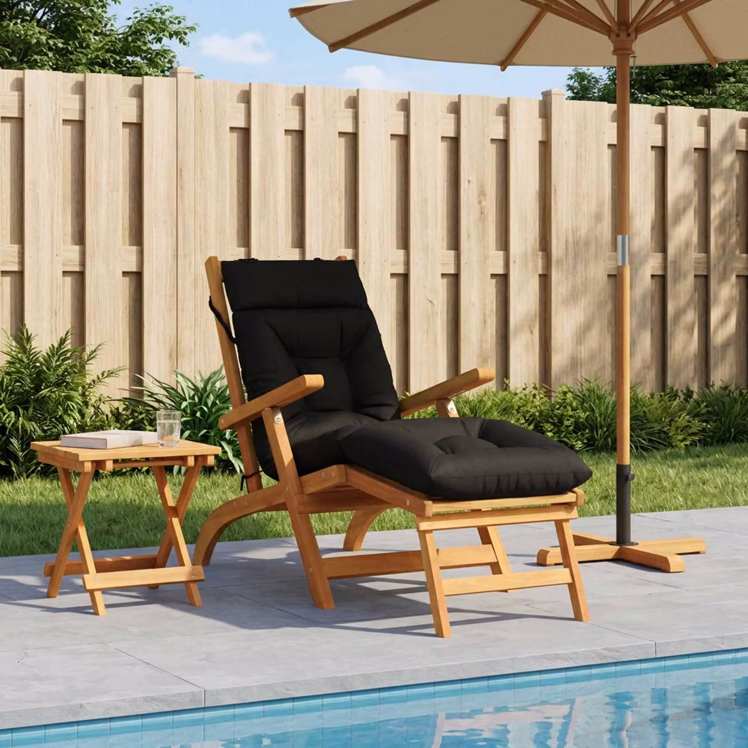 vidaXL Cuscino per Lettino VIANEN in Poliestere Nero L 200 x P 60 x H 8 cm
