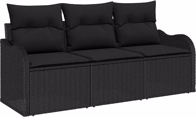 Set Divano da Giardino con archiviazione 3 pz | Set Salotto da Giardino Nero Poly Rattan