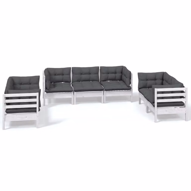 Set Salotto da Giardino 7pz con Cuscini Legno Massello di Pino