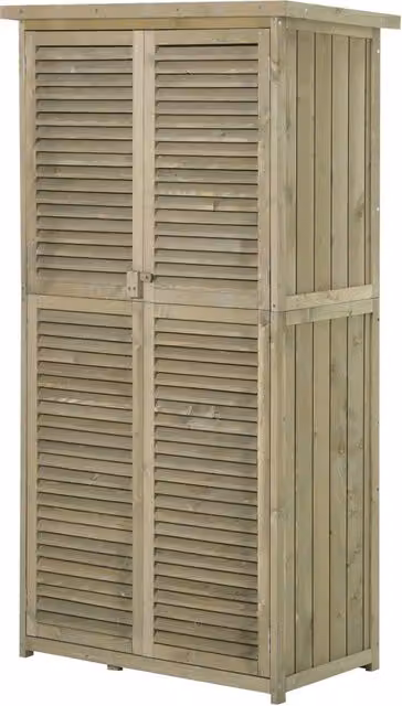 EasyComfort Casetta in Legno da Giardino con Tetto Impermeabile, Armadio da Esterno Porta Attrezzi da Giardino con 4 Scompartimenti, 87x46.5x160cm, Grigio
