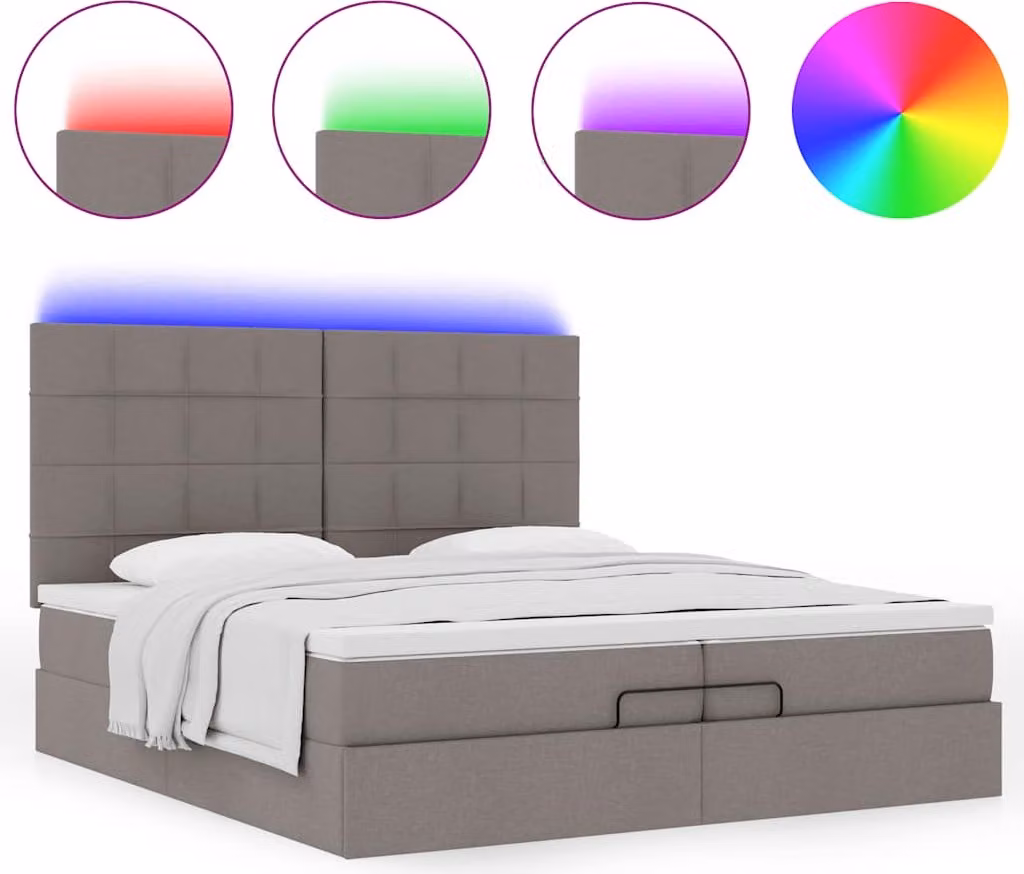 Struttura Letto Pouf con Materassi Tortora 200x200 cm Tessuto