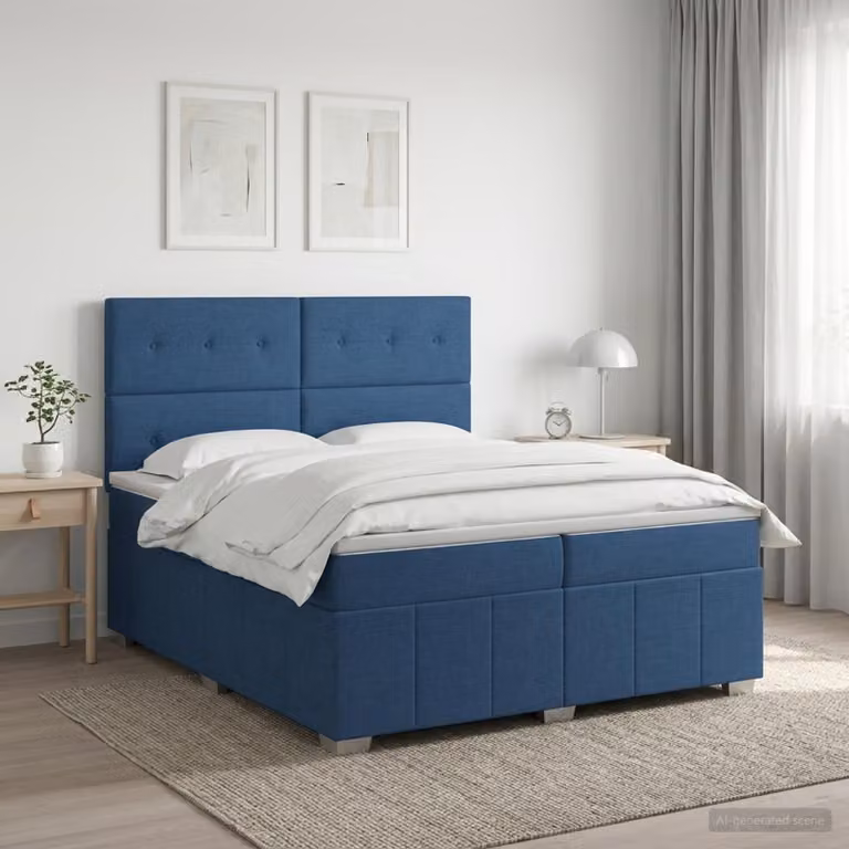 Maison Exclusive - Letto boxspring con materasso e testiera blu 200 x 200 cm in tessuto