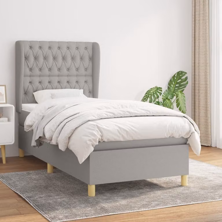 The Living Store Letto a molle con materasso grigio chiaro 90x200 cm in tessuto