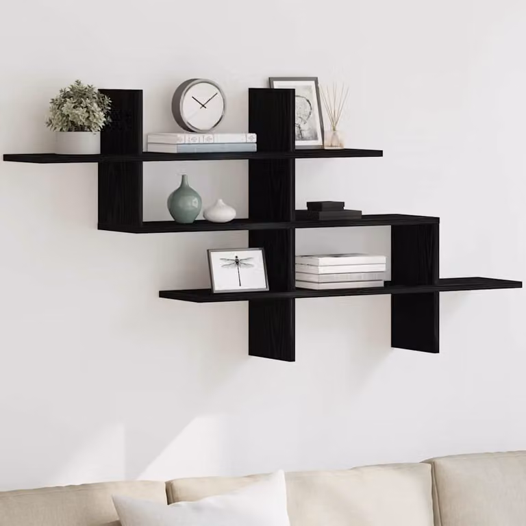 Scaffale a Parete vidaXL Moderno in MDF Rovere Nero L: 124,5 cm, P: 18 cm, H: 60,5 cm