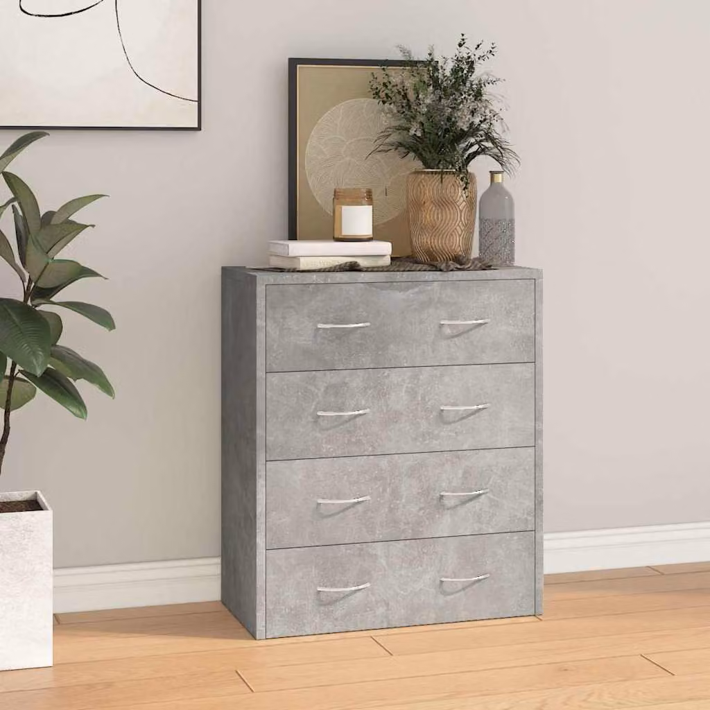 Credenza con 4 Cassetti vidaXL in Grigio Cemento, Design Moderno e Appesa a Parete, L: 60 cm, P: 30,5 cm, H: 71 cm
