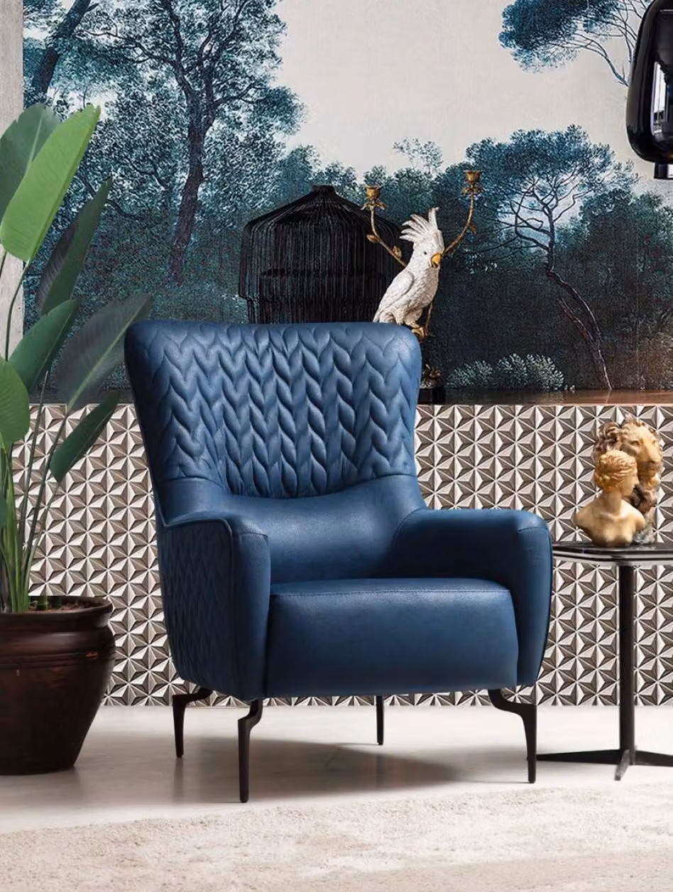 Sessel Einsitzer Luxus 1 Sitzer Polster Sitz Designer Textil Sitz Stoff Modern