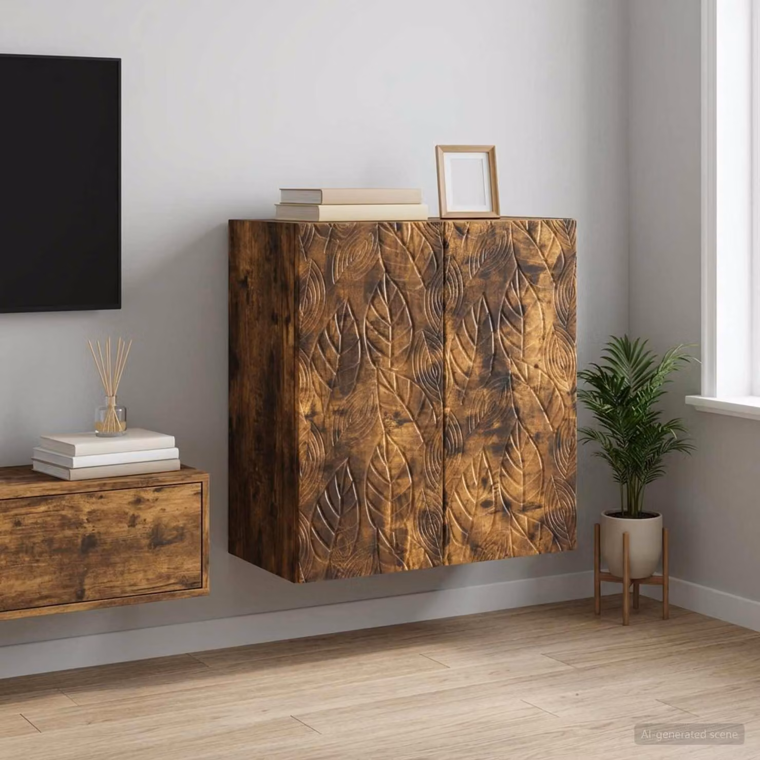 vidaXL Mobiletto a muro moderno in legno marrone con ante a cerniera e ripiani interni L: 59 cm, P: 31 cm, H: 60 cm