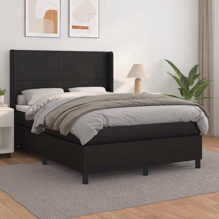 vidaXL Giroletto a Molle con Materasso Nero in Similpelle L/P: 140 x 200 cm