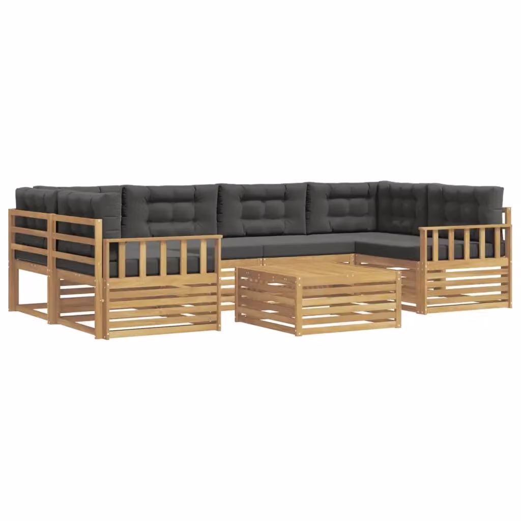 Set di divani da esterno a forma di U vidaXL composto da 7 pezzi con tavolino da caffè, in legno di acacia e tessuto resistente ai raggi UV, colori bianco e antracite – 2