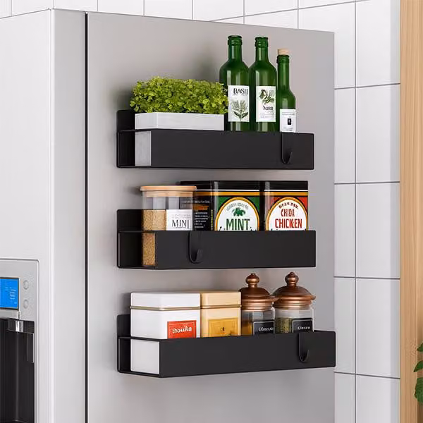 Scaffale cucina, mensola nera magnetica, ripiani, 2 pezzi (1 + 1) - Magrack