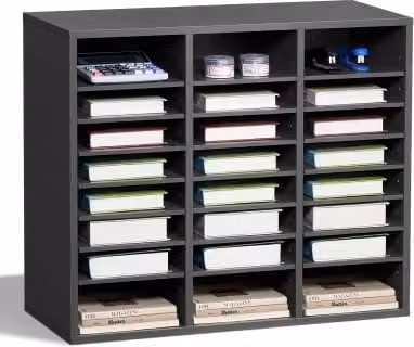 Organizzatore per documenti VEVOR grigio con 24 scomparti e ripiani regolabili in truciolare e MDF, H: 73,7 cm, L: 30,5 cm, P: 62 cm