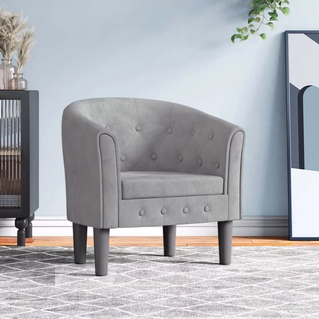 vidaXL Poltrona Cabriolet Moderna in Velluto Grigio Chiaro con Braccioli e Struttura in Legno di Pino