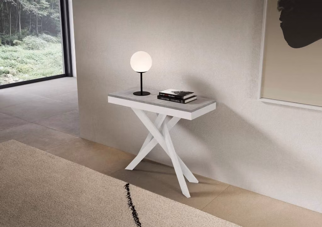 Consolle Allungabile Saki Evolution GIORDANOSHOP Colore Cemento e Bianco L/P/H: 90-300 x 40 x 77 cm – 2