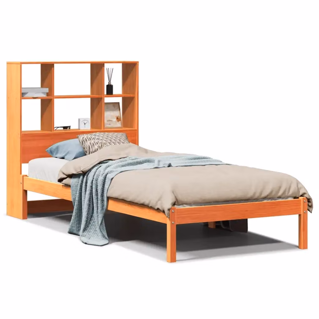 Letto Libreria Design Mania in Pino con Contenitore e Ripiani Laterali, Colore Marrone Cera, L/P/H: 228.5 x 100 x 110 cm – 2