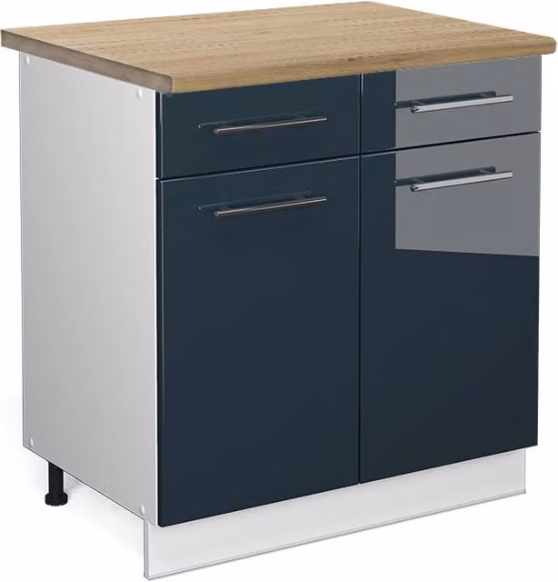 Mobiletto base per cucina Fame-Line Blu scuro lucido/Bianco 80 cm, PL Rovere Vicco