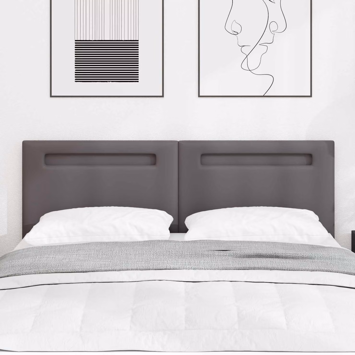 Testiera per letto con illuminazione LED vidaXL in pelle sintetica grigia, Larghezza: 144 cm